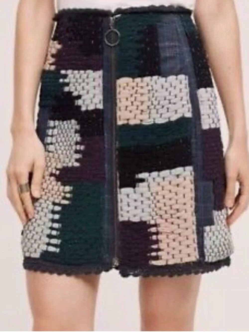 Anthropologie Patchwork Mini Skirt in Black, Navy, Dark Green, Cream